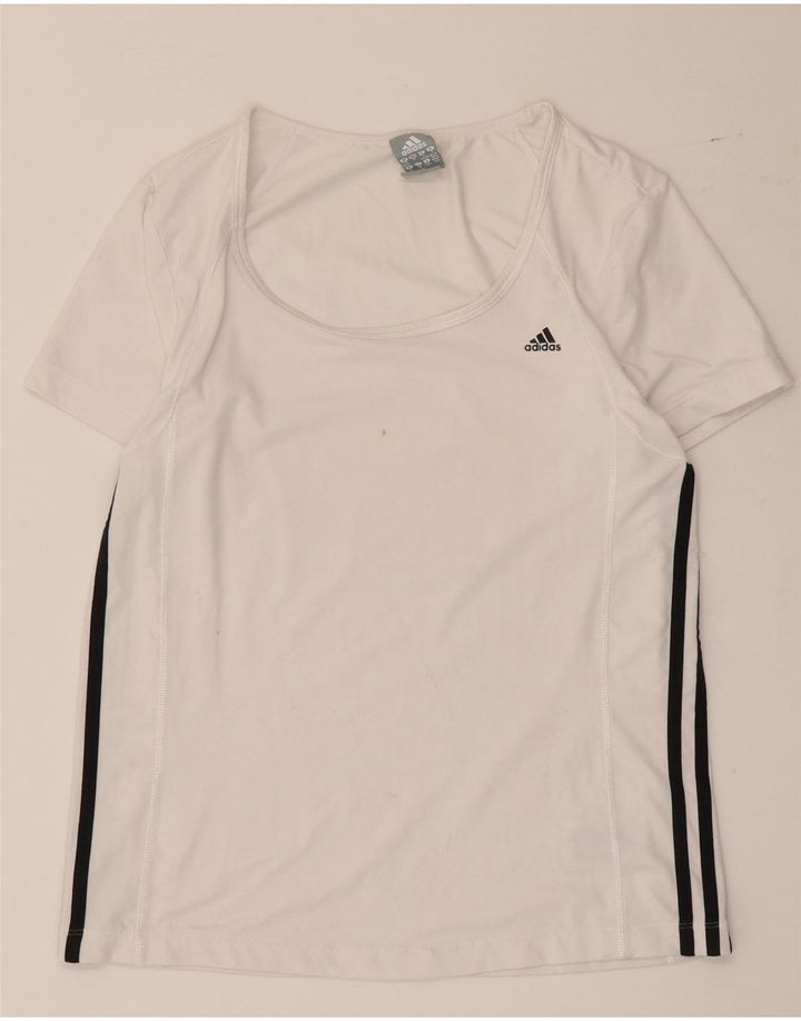 Adidas Damen T-Shirt Top UK 12/14 Mittelweißes Colourblock-Polyester