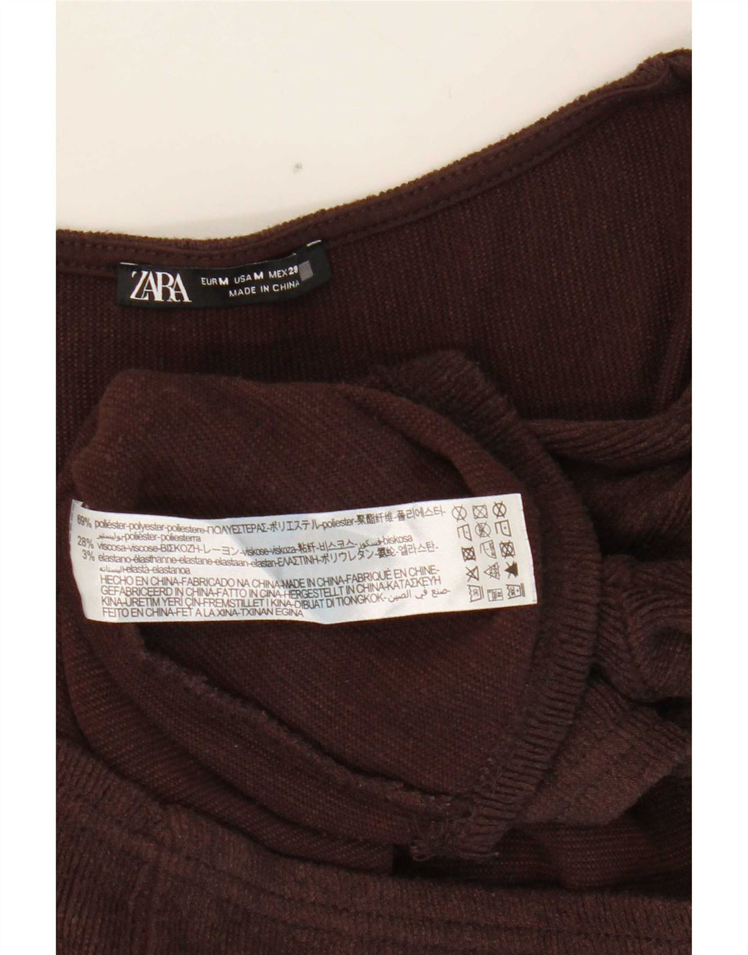 Zara Damen Crop Top Langarm UK 12 Mittelbraun Polyester