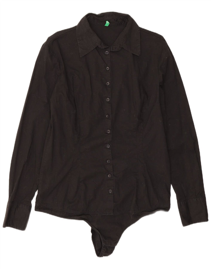 Benetton Damen-Hemd-Body, UK-Größe 44, Größe L, Schwarz, Baumwolle