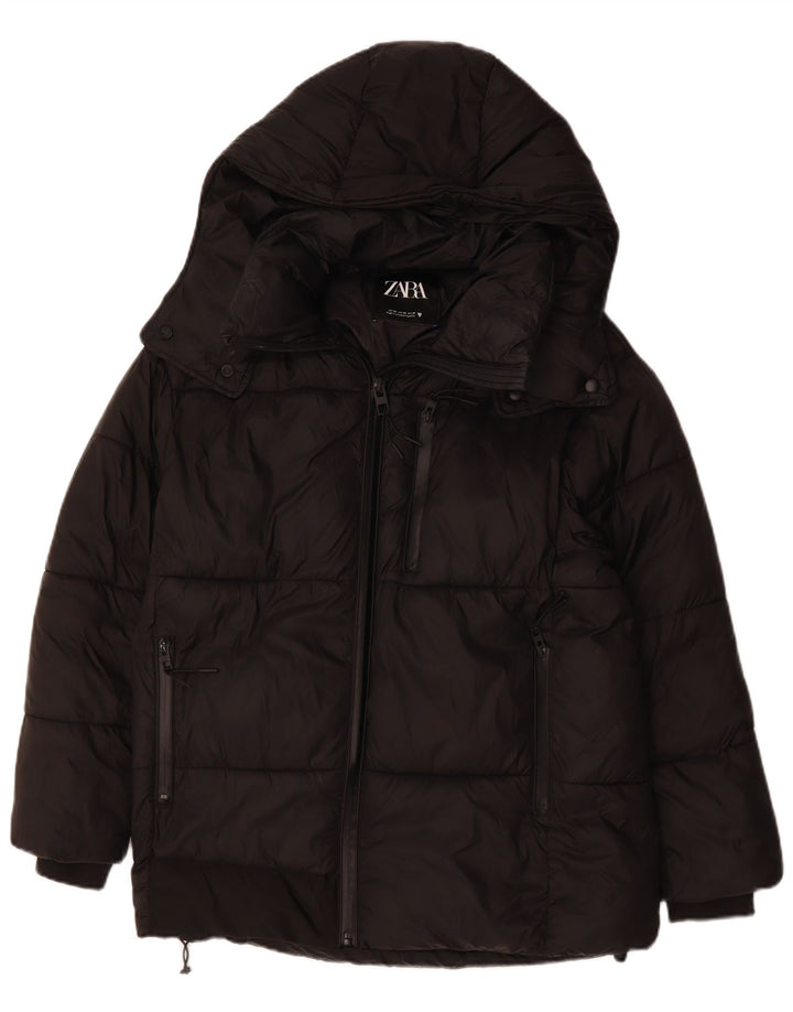 ZARA Damen Übergroße, gepolsterte Kapuzenjacke UK 6 XS Schwarz Polyester