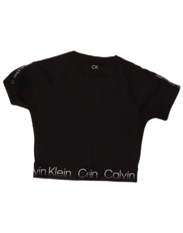 Calvin Klein Damen Performance Crop Graphic T-Shirt Top UK 6 XS Schwarz
