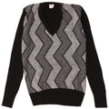 Vintage Herren Pullover mit V-Ausschnitt IT 52 Großes schwarzes Chevron-Polyacryl
