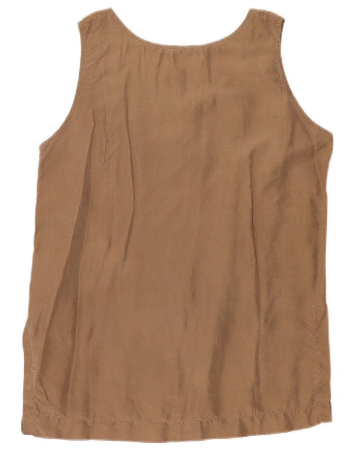 Vintage Damen Ärmelloses Blusentop UK 10 Kleine braune Seide