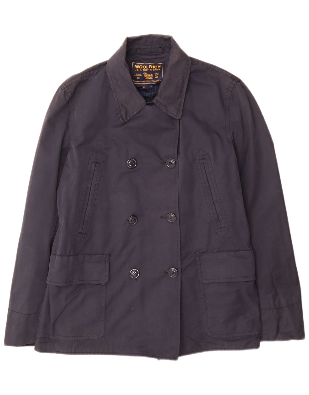 Woolrich Damen Trenchcoat UK 18 XL Marineblaue Baumwolle
