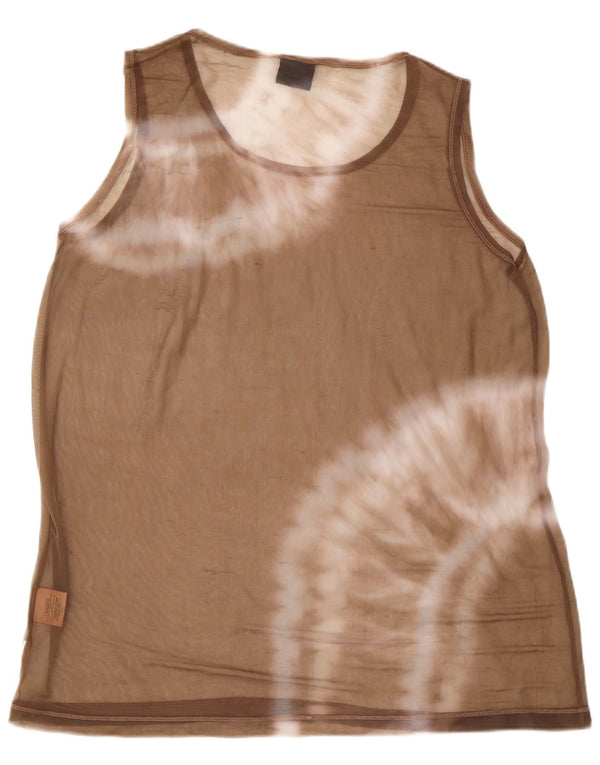 Trussardi Jeans Damen Weste Top UK 16 Large Beige Tie Dye Polyamid