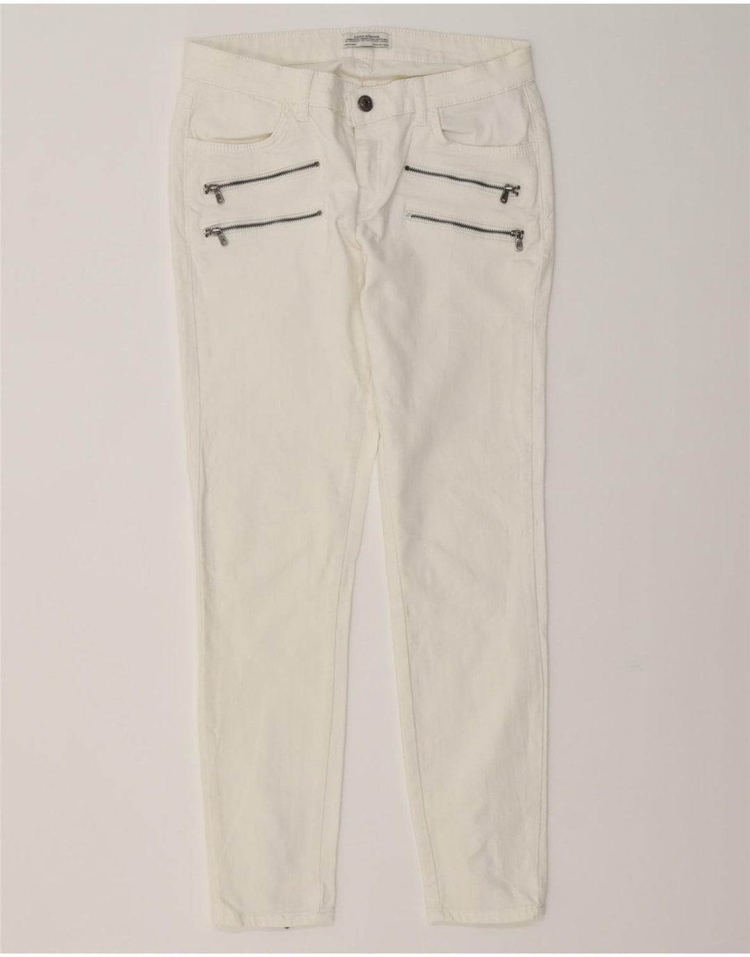 ZARA Damen Cargo Slim Jeans EU 38 Small W28 L27 Weiße Baumwolle
