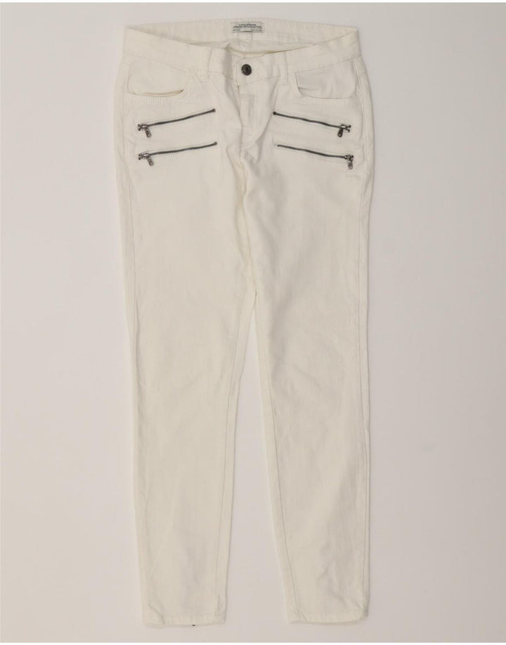 ZARA Damen Cargo Slim Jeans EU 38 Small W28 L27 Weiße Baumwolle