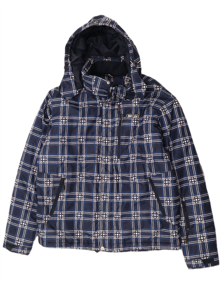 Brugi Herren-Jacke mit Kapuze, gepolstert, Größe 40, Marineblau, kariert, Polyester