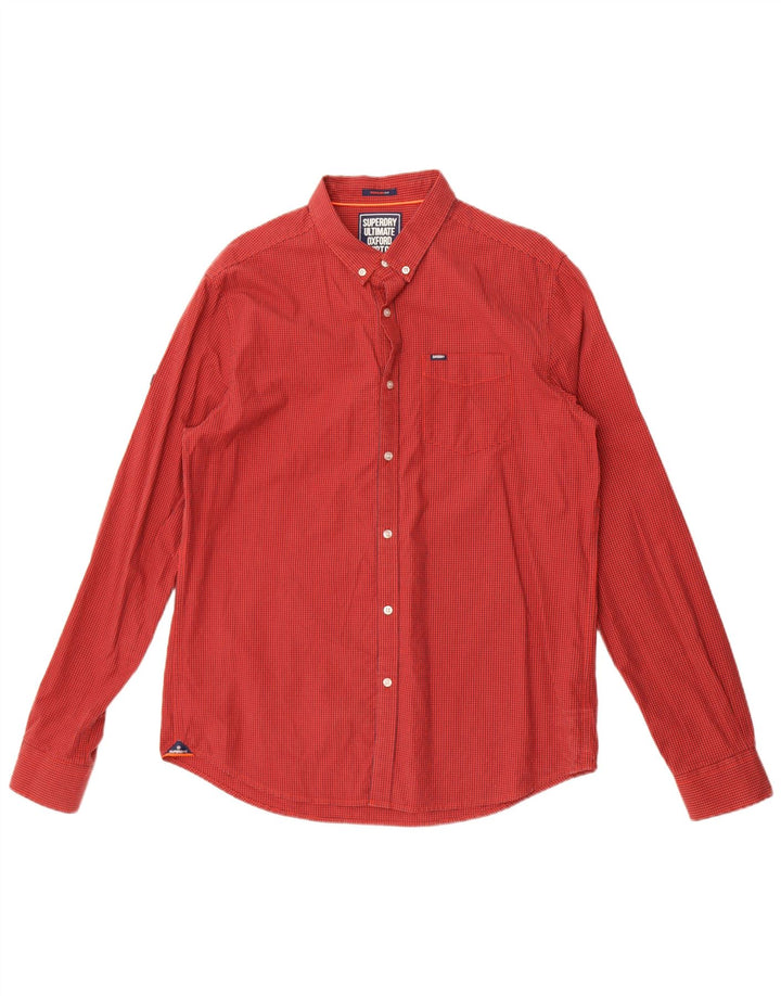 Superdry Herren-Hemd mit normaler Passform, XL, rotes Gingham-Baumwolle