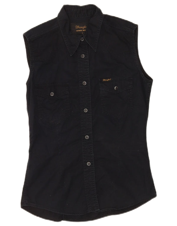 Wrangler Womens Western ärmelloses Jeanshemd UK 10 Small Schwarz Baumwolle