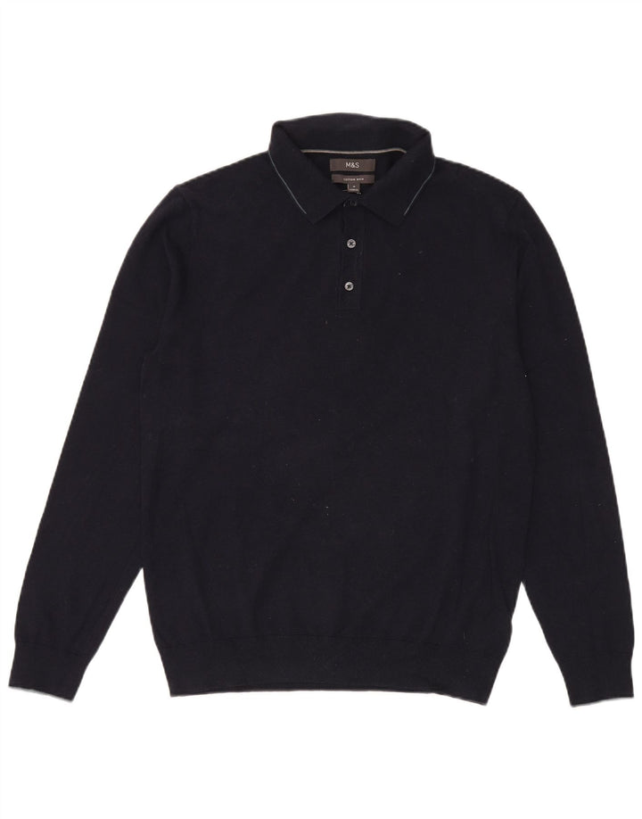 Marks & Spencer Herren-Polo-Pullover aus mittelblauer Baumwolle