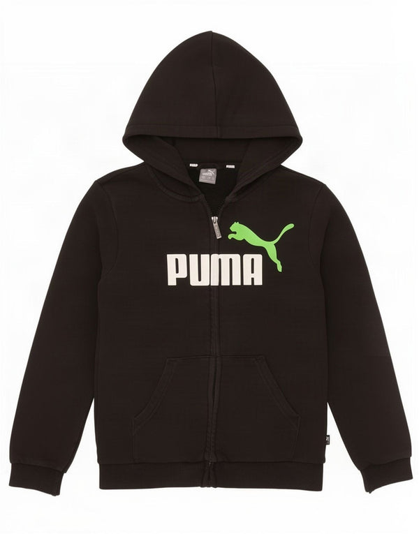 Puma Boys Graphic Zip Hoodie Sweater 11–12 Jahre, schwarze Baumwolle