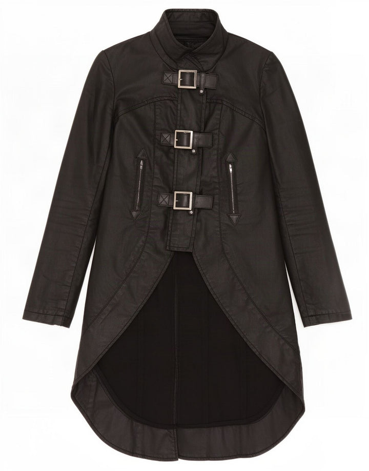 Vintage Damen Tailcoat Overcoat UK 6 XS Schwarze Baumwolle