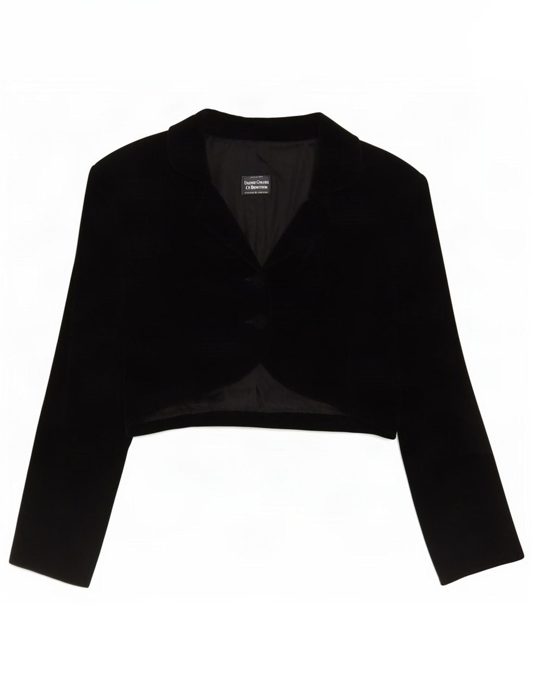 Benetton Damen 2-Knopf-Samt-Bolerojacke IT 48 XL Schwarz Modacryl