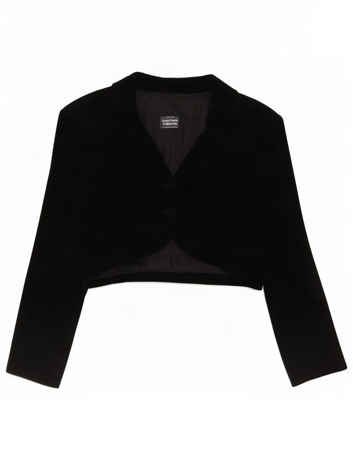 Benetton Damen 2-Knopf-Samt-Bolerojacke IT 48 XL Schwarz Modacryl