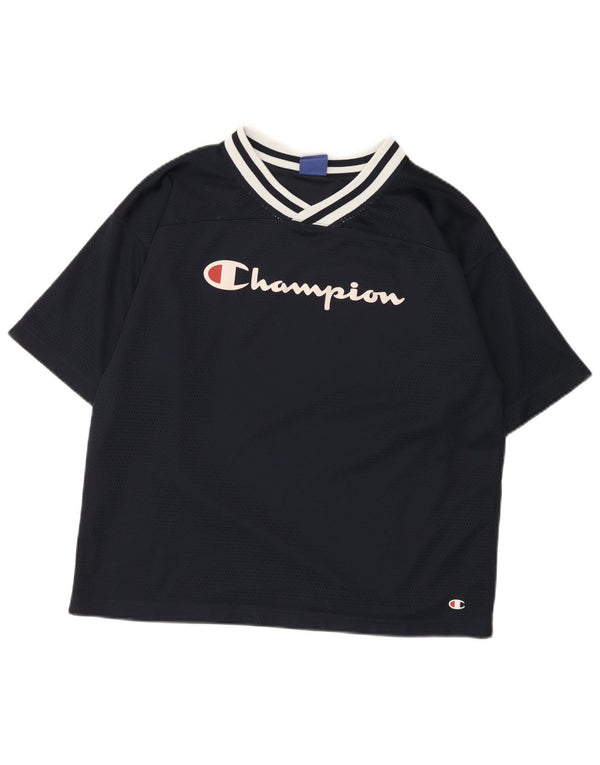 Champion Damen Grafik-T-Shirt-Oberteil UK 14 Medium Schwarz