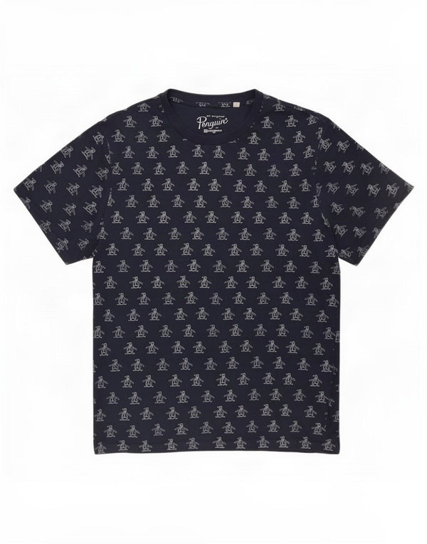 Penguin Mens Graphic T-Shirt Top Large Navy Blue Cotton