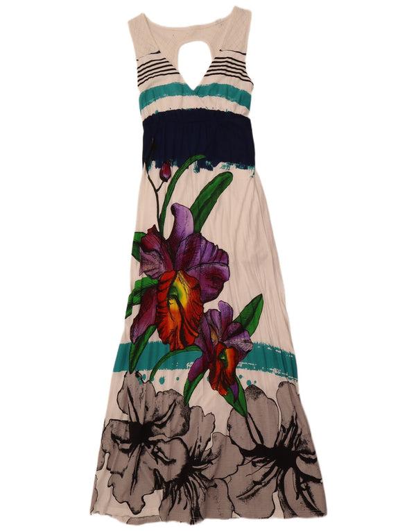 Desigual Damen Ärmelloses Maxikleid UK 8 Small Off White Floral Viscose