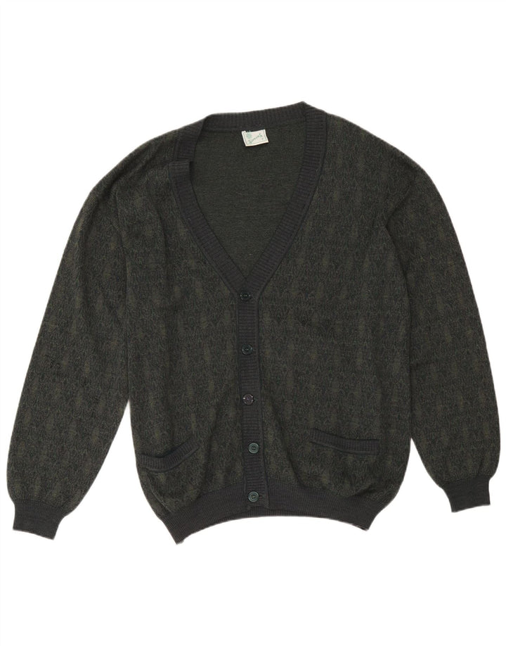 Vintage Herren Cardigan Pullover Große Khaki Geometrische Wolle