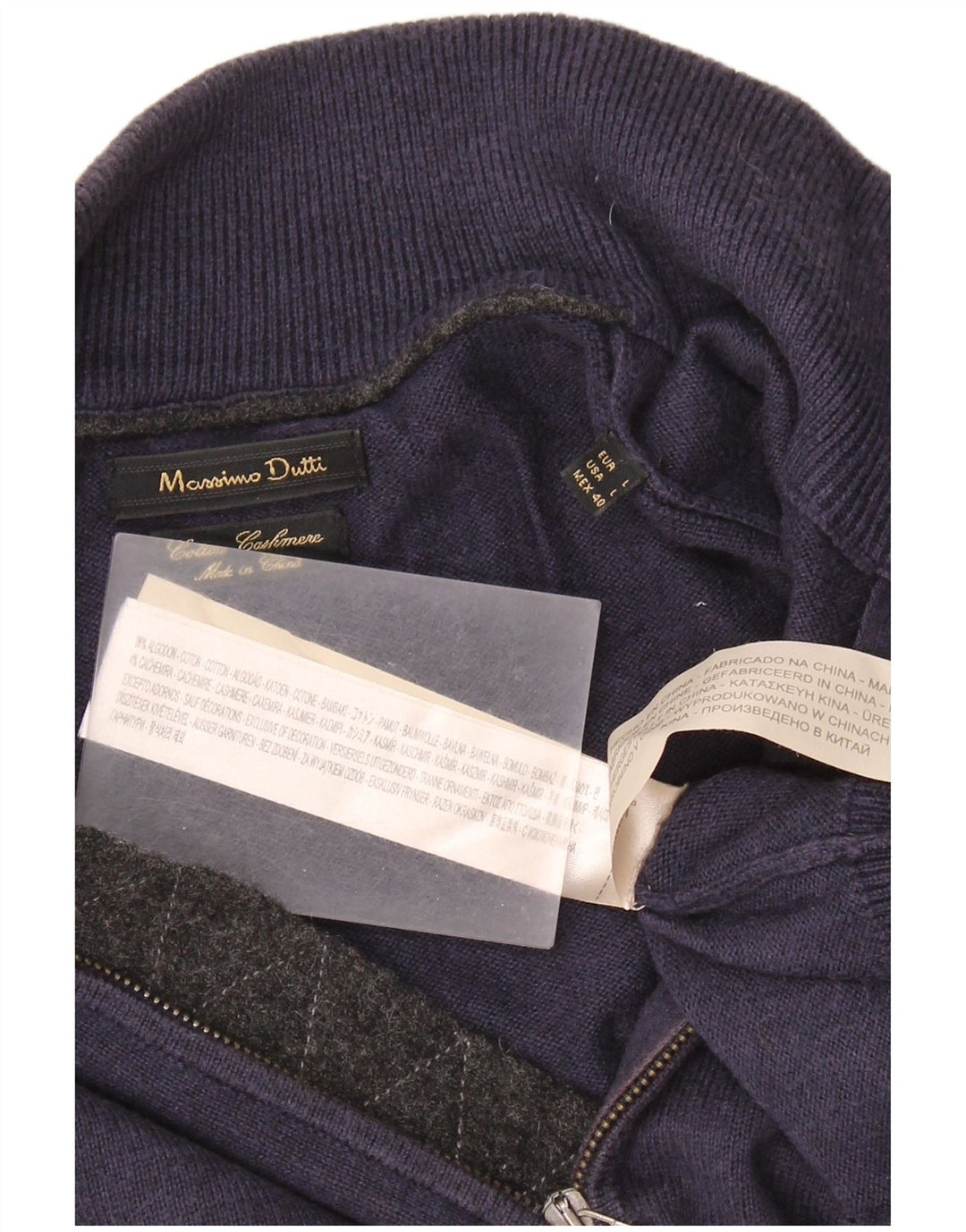 MASSIMO DUTTI Herren-Pullover mit Reißverschluss am Hals, große marineblaue Baumwolle