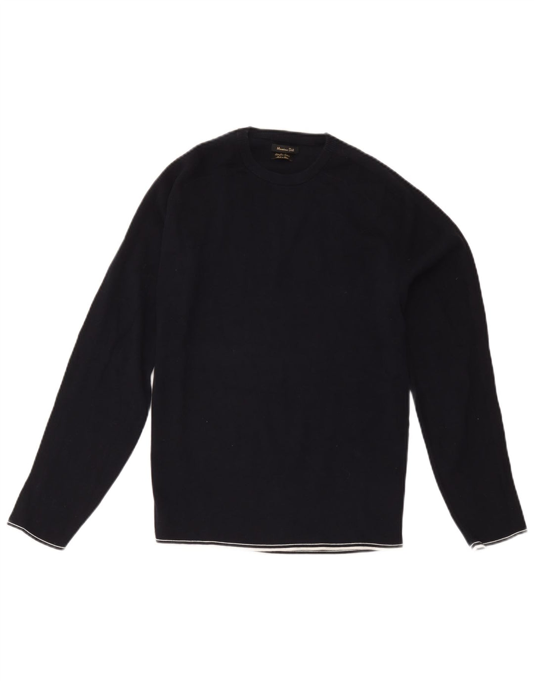 Massimo Dutti Damen-Pullover mit Rundhalsausschnitt, UK 14, mittelmarineblaue Baumwolle
