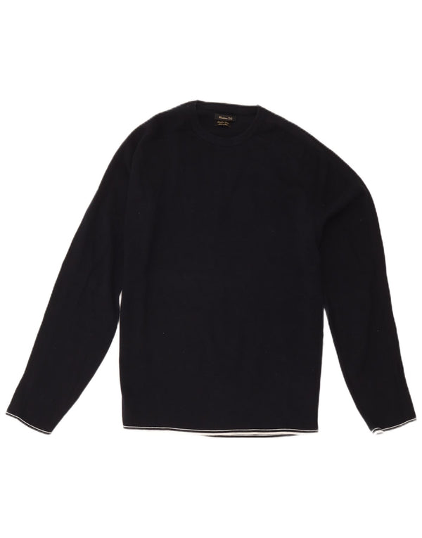 Massimo Dutti Damen-Pullover mit Rundhalsausschnitt, UK 14, mittelmarineblaue Baumwolle