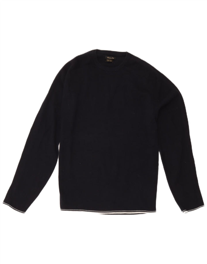 Massimo Dutti Damen-Pullover mit Rundhalsausschnitt, UK 14, mittelmarineblaue Baumwolle