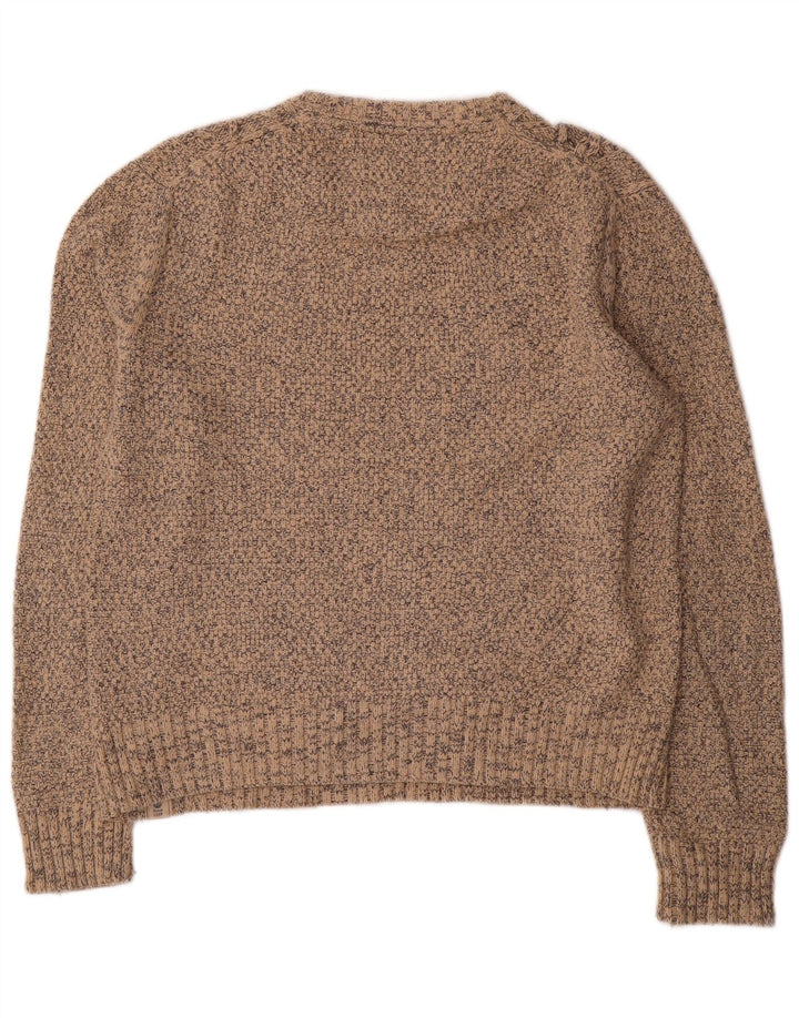 Fat Face Herren-Pullover mit U-Boot-Ausschnitt, mittelbeigefarbenes meliertes Polyester