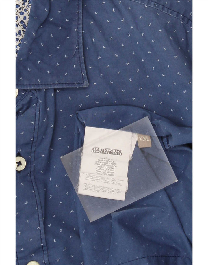 Napapijri Herren-Hemd mit abstraktem Muster, 2XL, blaue Baumwolle