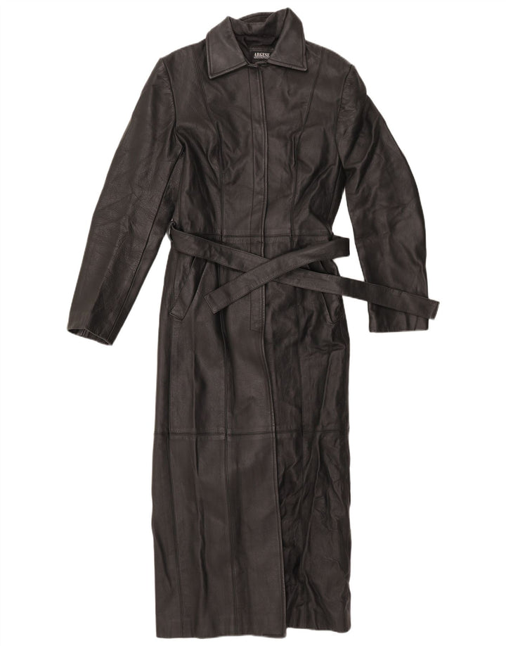 VINTAGE Damen Ledermantel UK 10 Small Schwarz