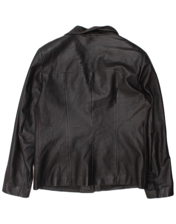 Vintage Damen 3 Knopf Leder Blazer Jacke IT 46 Großes schwarzes Leder