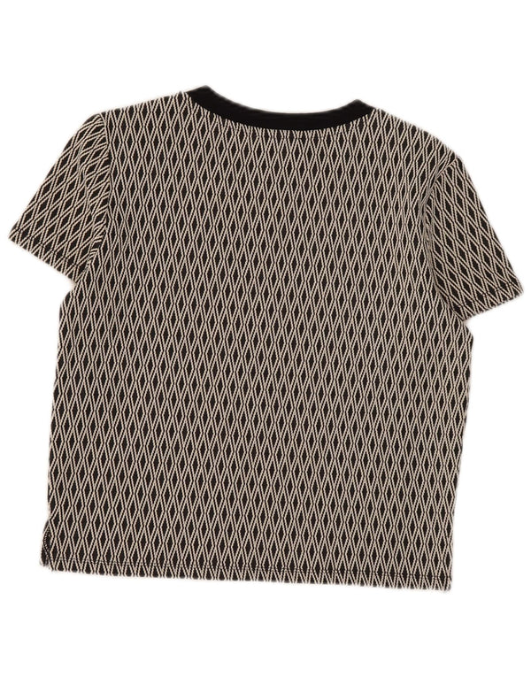 Zara Damen Trafaluc Crop T-Shirt Top UK 12 Medium Schwarz Geometrisch