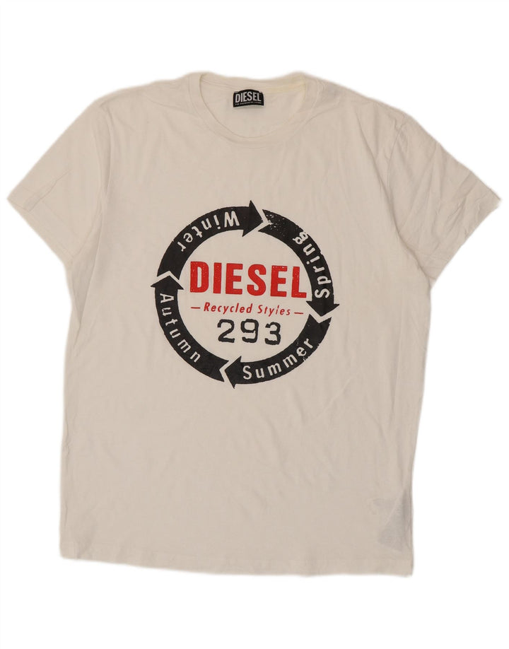 Diesel Herren Grafik-T-Shirt-Oberteil XL aus weißer Baumwolle