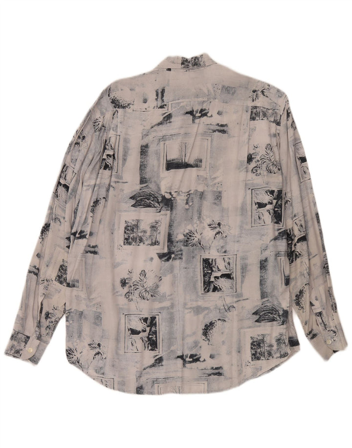 Vintage Herrenhemd Mittelblau Patchwork Viskose