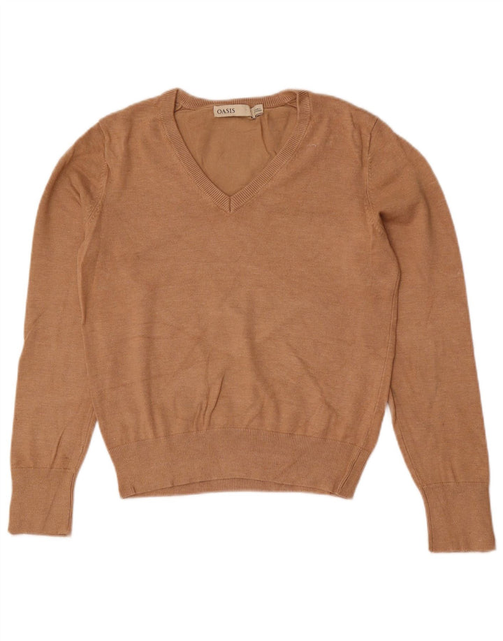 Oasis Damen Crop V-Ausschnitt Pullover Pullover UK 12 Mittelbeige Viskose