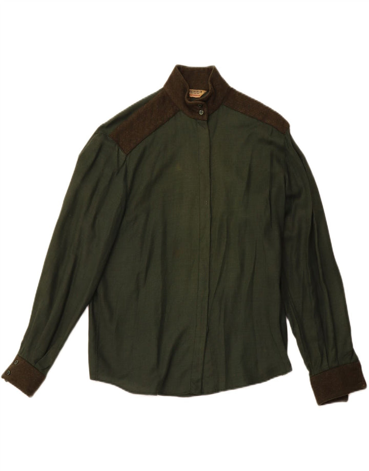 PANCALDI & B Damen-Militärhemdbluse UK 14 Mittelgrüner Farbblock
