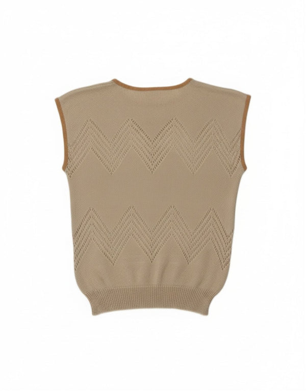 Vintage Damen Weste Tank Top UK 12 Medium Beige Floral Acryl