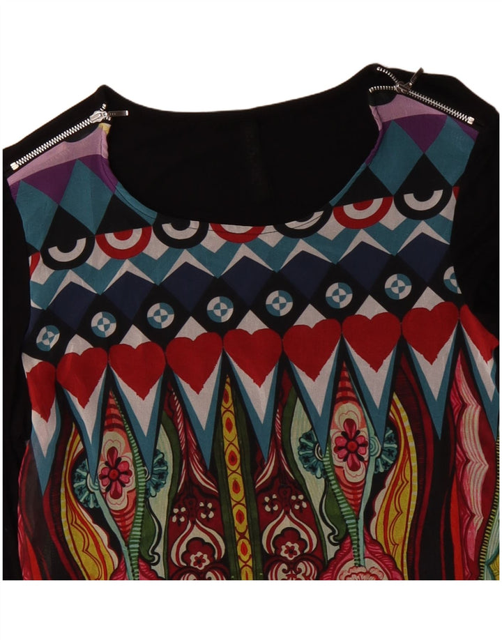 DESIGUAL Womens Graphic Top Langarm UK 12 Mittelschwarz geblümt