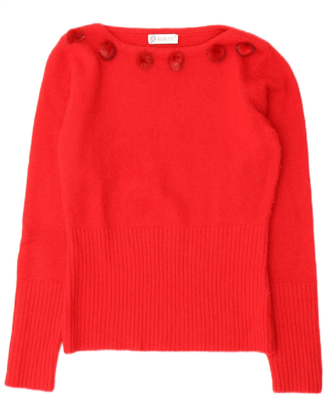 Moda Piu Damen-Pullover mit U-Boot-Ausschnitt, IT 41, mittelrote Wolle