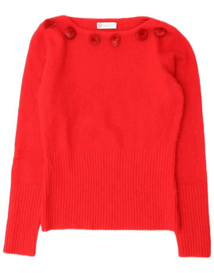 Moda Piu Damen-Pullover mit U-Boot-Ausschnitt, IT 41, mittelrote Wolle