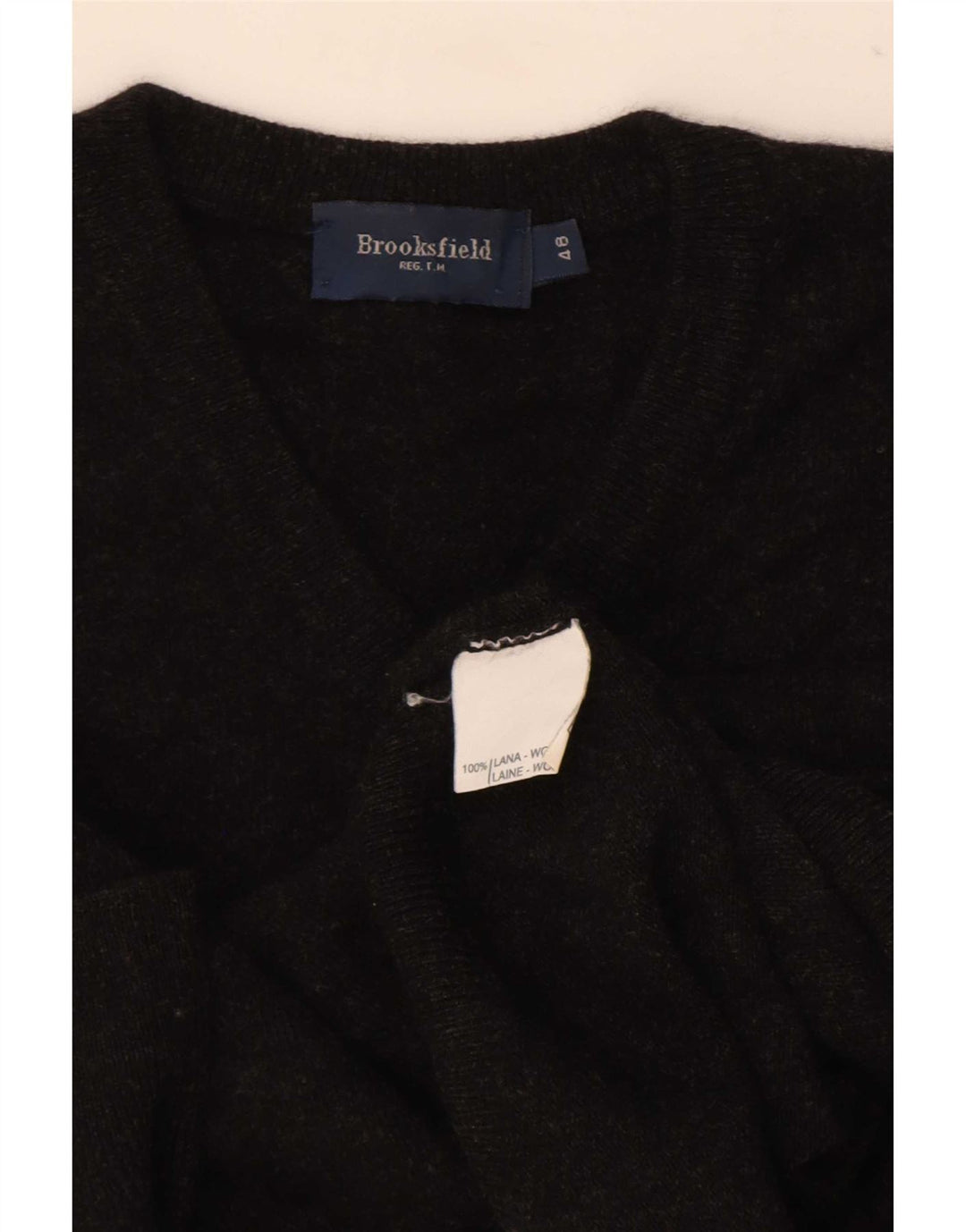 Brooksfield Herren-Pullover mit V-Ausschnitt, IT 48, kleine schwarze Wolle