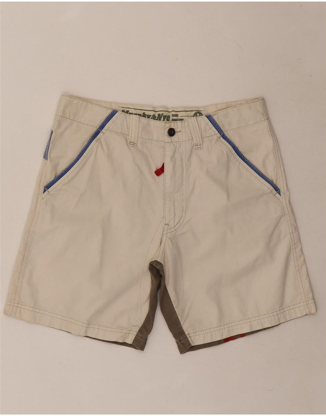 Murphy & Nye Herren Graphic Casual Shorts W32 Mittelweiße Colourblock-Baumwolle