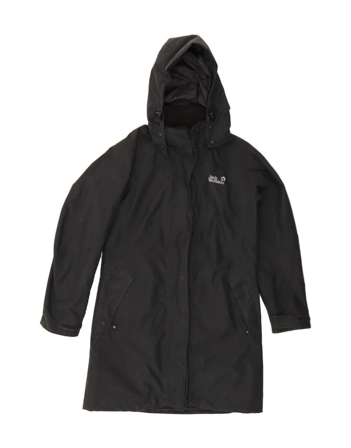 JACK WOLFSKIN Womens Hooded Raincoat UK 12/14 Medium Black Polyester Vintage Jack Wolfskin and Second-Hand Jack Wolfskin from Messina Hembry 