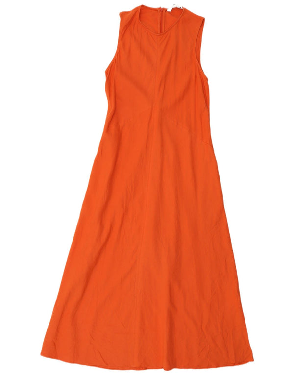 Zara Damen Ärmelloses A-Linien-Kleid UK 12 Mittelorange Leinen