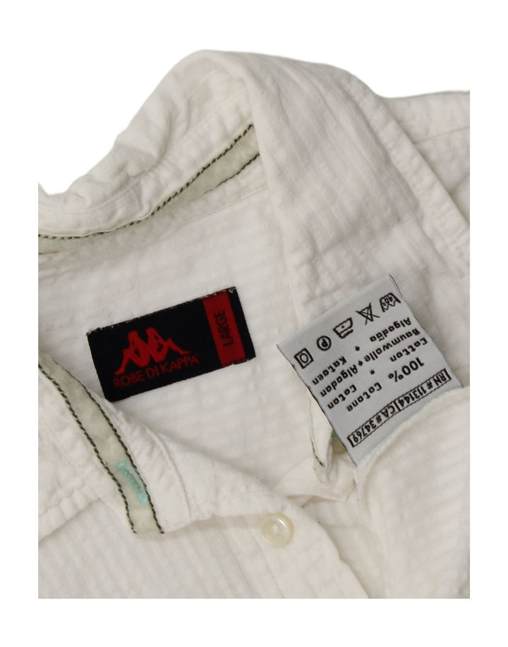 KAPPA Womens Short Sleeve Shirt UK 14 Large White Cotton Vintage Kappa and Second-Hand Kappa from Messina Hembry 