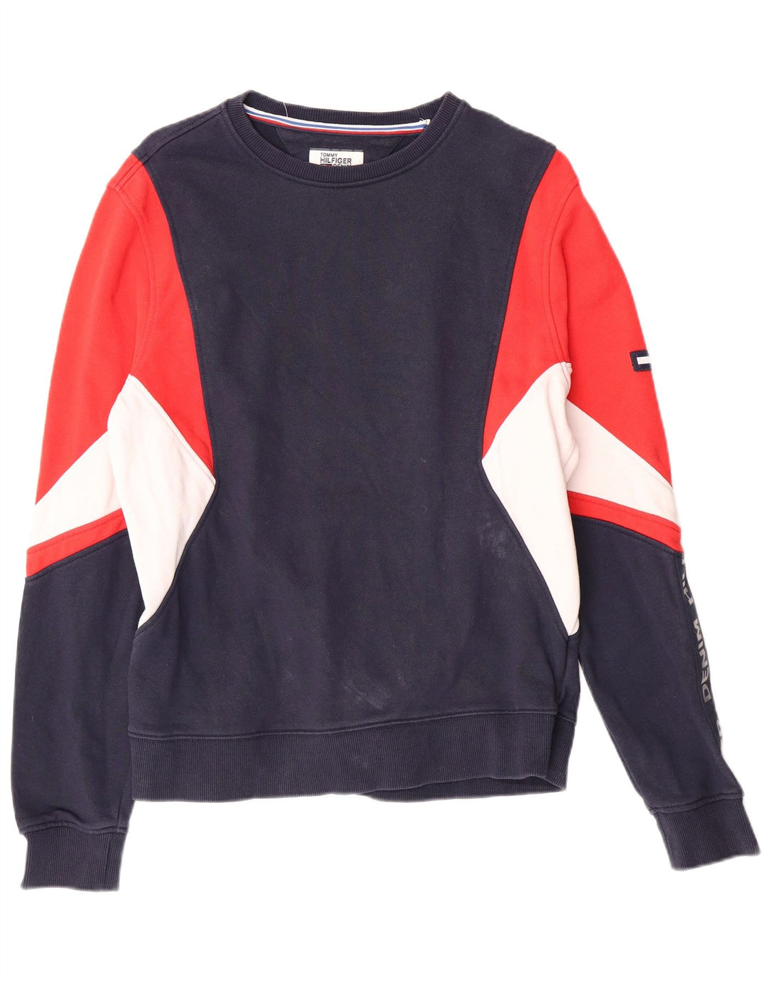 TOMMY HILFIGER Grafischer Herren-Sweatshirt-Pullover, mittlerer Marineblau-Farbblock