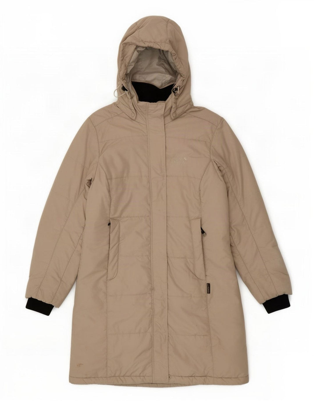 Jack Wolfskin Wattierter Damenmantel mit Kapuze, UK 12/14, mittelbeigefarbenes Polyester