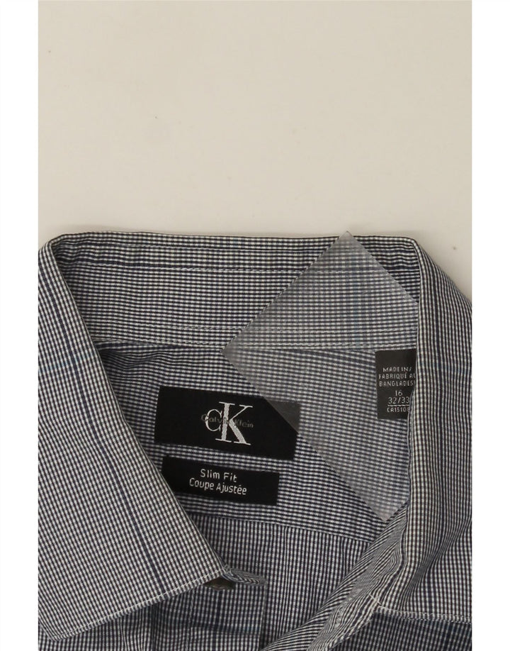 CALVIN KLEIN Herren Slim Fit Hemd Größe 16 Große marineblau karierte Baumwolle