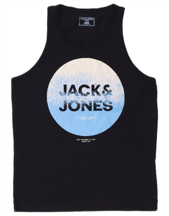 Jack & Jones Herren-Weste mit schmaler Passform und Grafik, Größe L, Marineblau