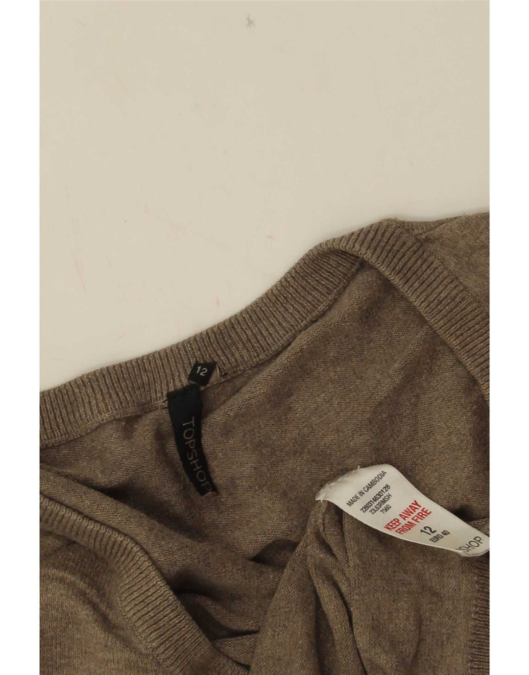 Topshop Damen-Pullover mit V-Ausschnitt, UK 12, mittelgraue Baumwolle